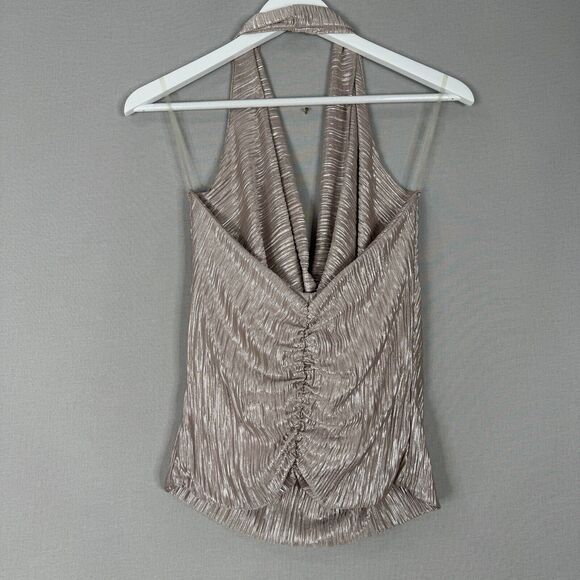 Julian Chang Womens Top Extra Small Pink Jenny Halter Metallic Cowl Backless - Picture 7 of 9